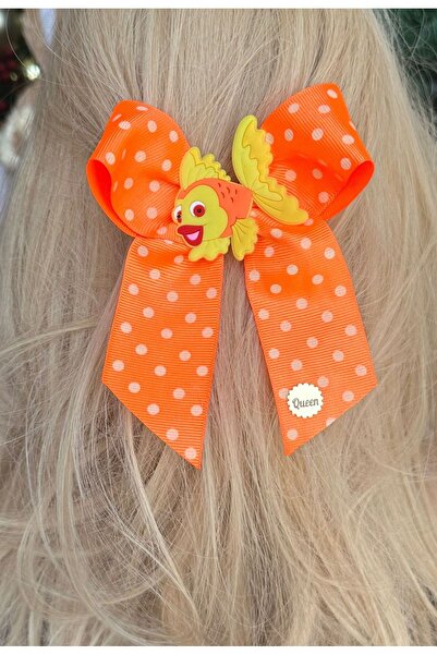 QUEEN AKSESUAR Neon Orange Luxury Polka Dot - Toqa with Bow and Fish Ornament...