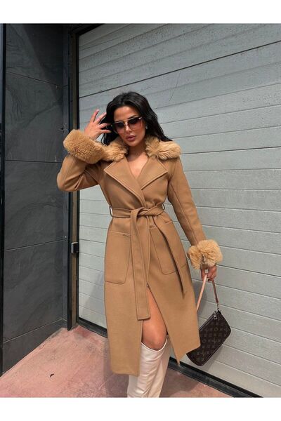 ZARİFTREND Grace Kürk Detaylı Kaşe Kaban