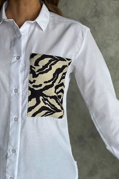 GÜLSELİ Λευκό γυναικείο πουκάμισο με κέντημα Zebra