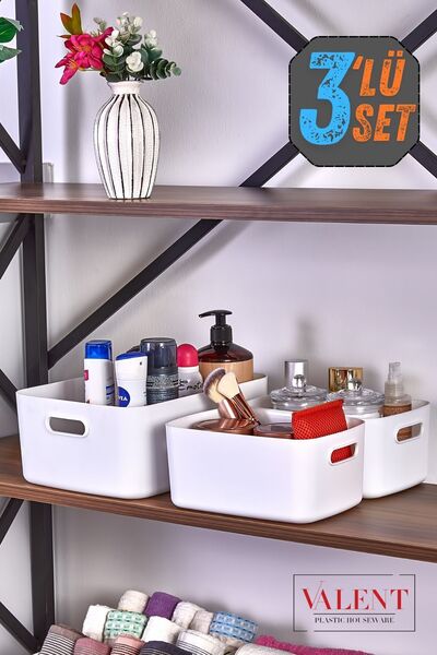 VALENT 3'lü Set Mocha Banyo Düzenleyici Sepet Dekoratif Organizer, 1 adet 9.5lt 2adet 3.5lt