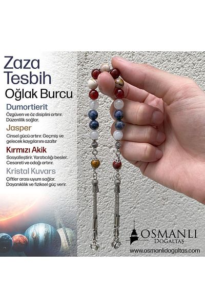 OSMANLI DOĞAL TAŞ Zaza Rosary - Natural Stone Dumortierite, Jasper, Red Agate and Crystal Quartz