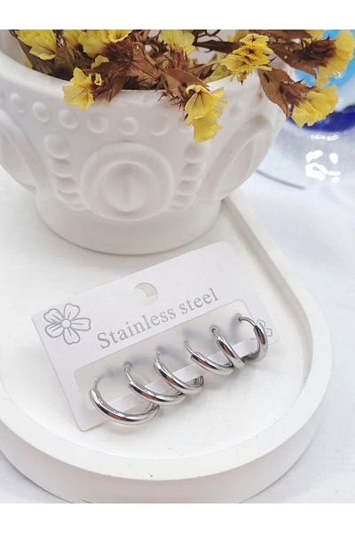 ilvesa shop 6-Piece Steel Ring Set - Earrings