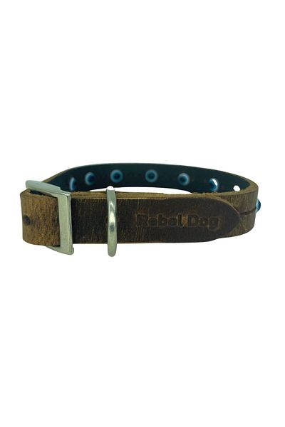 Rebel Dog 2X60Cm Evil Eye Beaded 100% Genuine Leather Dog Collar - Hole M. 45X55Cm