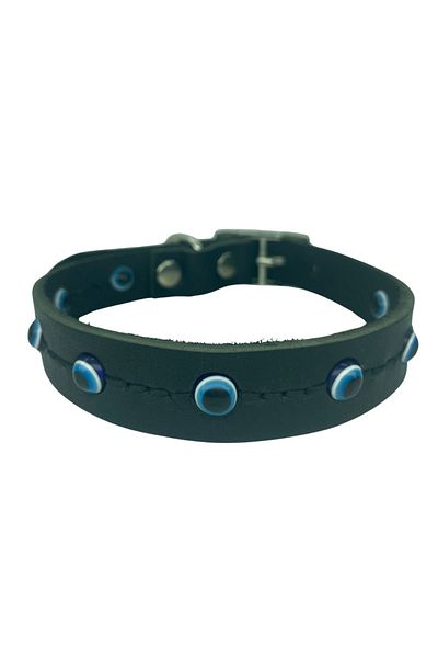 Rebel Dog 2X60Cm Evil Eye Beaded 100% Genuine Leather Dog Collar - Hole M. 45X55Cm