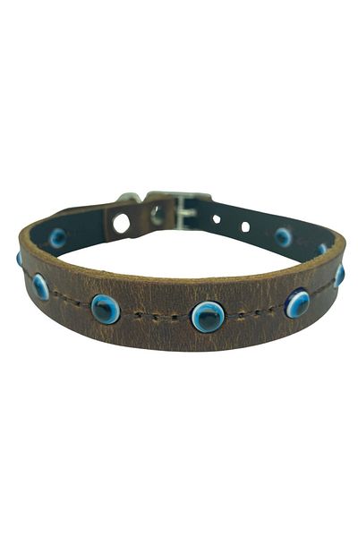 Rebel Dog 2X60Cm Evil Eye Beaded 100% Genuine Leather Dog Collar - Hole M. 45X55Cm