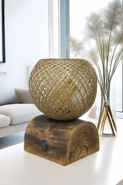 Celestia Home Dilim Ağaç Abajur Hasır Doğal İskandinav El Yapımı Ahşap Lambader Yatak Oturma Odası Rustik