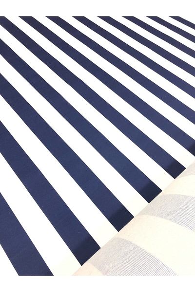 Bakırcı Kumaş Navy Blue White Striped Upholstery Fabric