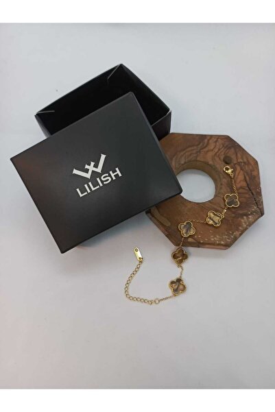 lilish collection Modeli Yonca Paslanmaz Çelik Bileklik Kaplan Gözü Rengi