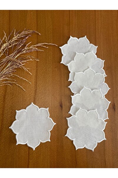 Smiling Home 6 قطع مناديل تقديم الكوكتيل من الكتان الكتاني إكرو بنمط نجمة مناسبة لمعالجة الإيتامين