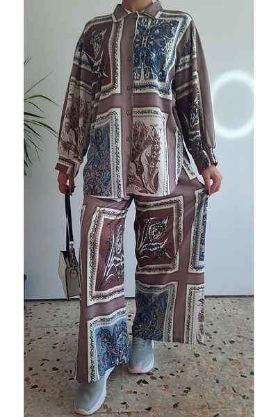 THEHAPPYCHİC Vintage Shawl Patterned Ethnic Double Suit - Multicolored