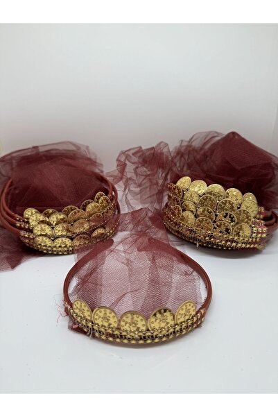 Leyli Kına Kına Geceleri İçin 10 Adet BORDO Pullu Nedime Tacı