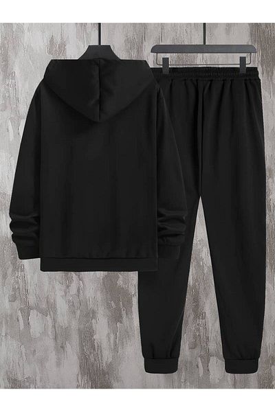 MODARİCH Paris Cardigan - Black Printed Jogger Tracksuit Set Zippered Hoodie