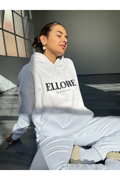 MODARİCH Σετ αθλητικών φόρμων Ellore Jogger - Λευκό εμπριμέ, φούτερ με κουκούλα