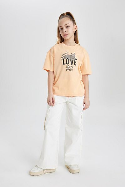 DeFacto Girl's Crew Neck Back Printed Relax Fit T-Shirt B5127A824Sm