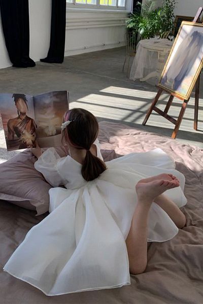Bertuğ Bebek White Satin Karolin - Girl's Baby Wedding Dress Evening Dress