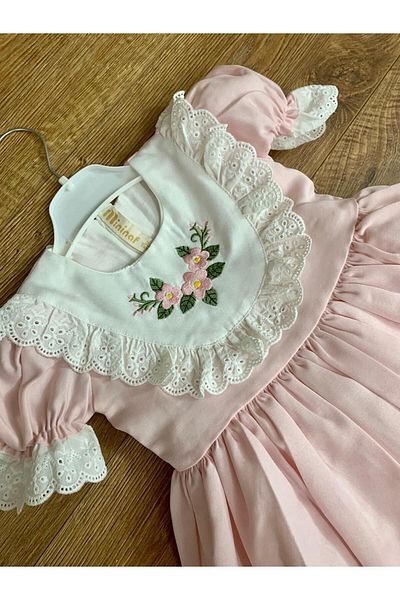 minikiti Girl's Baby Scalloped Flower Embroidery Lined Vintage Stylish Holiday Birthday Special Day Pink Dress