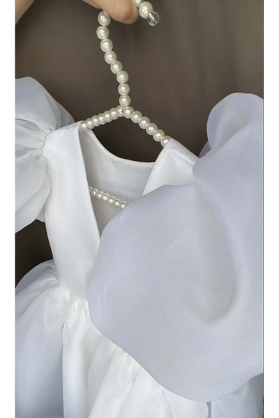 Bertuğ Bebek White Satin Karolin - Girl's Baby Wedding Dress Evening Dress