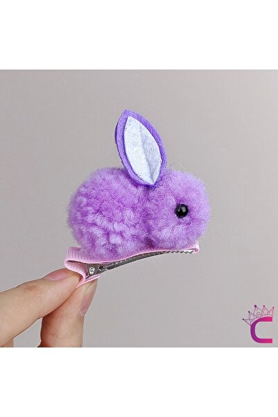 Cinderella 2'li Peluş Tavşanlı Pens Toka Seti Mor - Çocuk Saç Aksesuarı Yumuş...