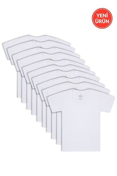ÖZKAN underwear Tricou pentru băieți - Model 0803, 100% bumbac, flexibil și confortabil, mânecă scurtă, guler larg, pachet de 10