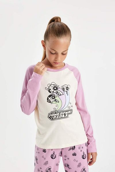 DeFacto طقم بيجامة للفتيات Powerpuff Girls - كم طويل، علوي وسفلي D4158a824au