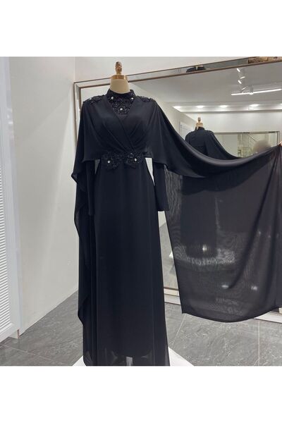 Sera&Parsa Fransız güpürlü tül siyah abiye