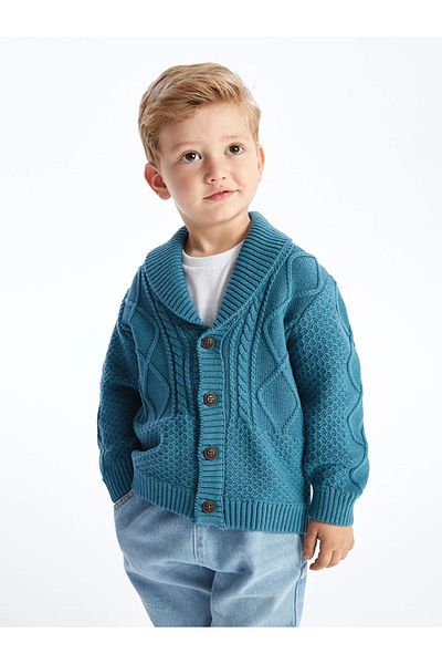 LC Waikiki LCW baby Petrol Shawl Guler Tricoturi cu mânecă lungă Cardigan pentru bebeluși