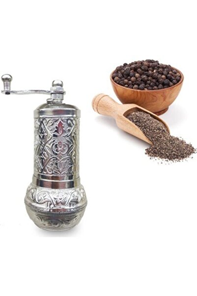 Axe Grinder Parlak Gümüş Renk Osmanlı Motifli Otantik Karabiber Tuz Pirinç De...