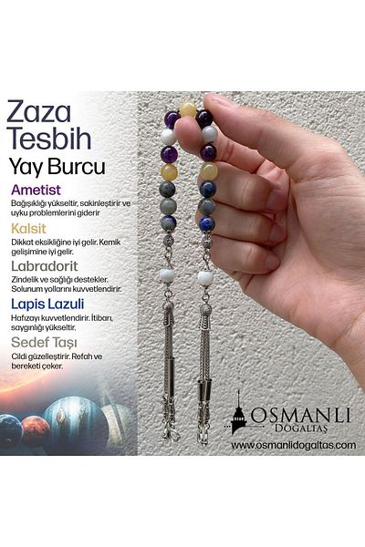 OSMANLI DOĞAL TAŞ Sagittarius Zaza Rosary Natural Stone Amethyst, Calcite, Labradorite, Lapis Lazuli, Mother of Pearl