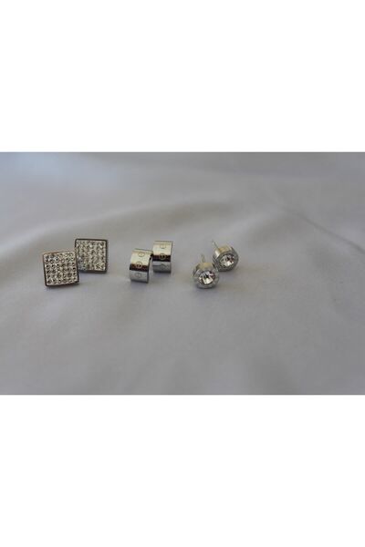 eGRAPEE أقراط نسائية فضية مكونة من 6 قطع مرصعة بأحجار الزركون مربعة ومستديرة ...