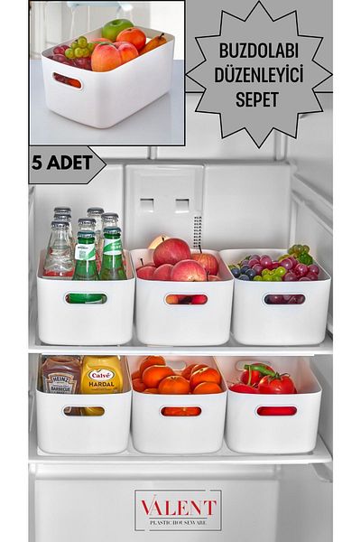 VALENT 5-Piece Mocha 3.5 Lt Cabinet and Refrigerator Organizer - Bathroom Organizer Basket