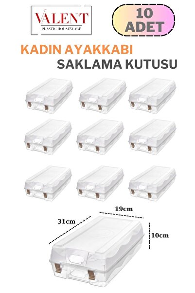 VALENT 10 Adet Kadın Ayakkabı Kutusu, Steril Ayakkabı Saklama Düzenleyici Organizer Şeffaf