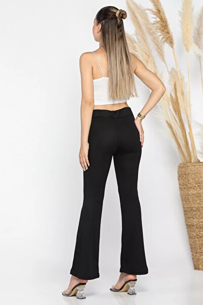 GÜLSELİ High Waist Black Scuba Women's Trousers - Spanish Leg