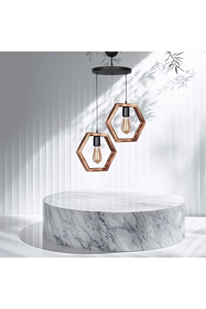 retroelektrik pentilight Doğal Malzemeden 3'lü Ahşap Kahverengi Ahşap Altıgen Petek 3lü Hexagon Avize