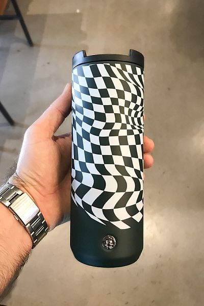 Starbucks ترمس فولاذي بطابع الشطرنج الأخضر 473 مل
