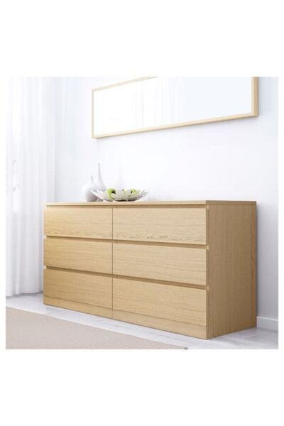 HOMHET Malm, 6 Çekmeceli Şifonyer, 160x78 Cm, Ağartılmış Meşe Kaplama
