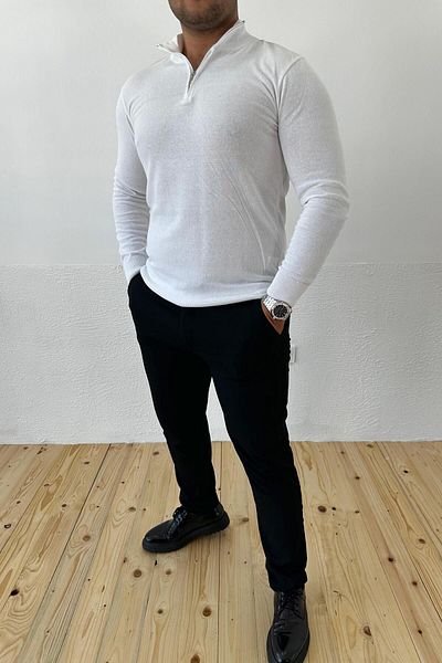 VİP LOKAL Cotton Knitwear White Sweater - Zippered