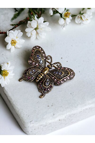 FAYRA ACCESSORIES Kristal Taşlı Kelebek Broş