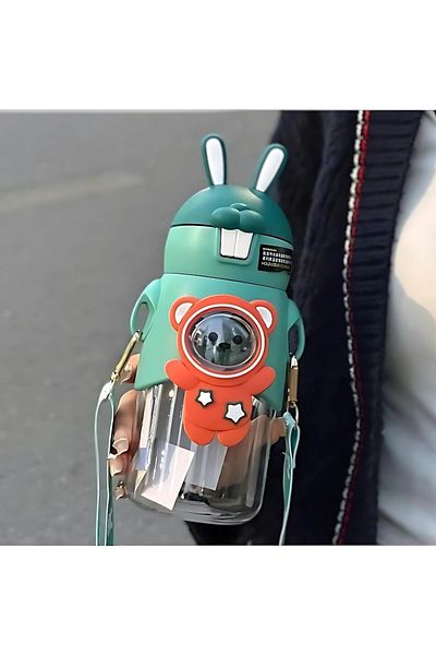 EliraToka Rabbit Ears Animal Figure Cute Cartoon School Water Bottle with Strap