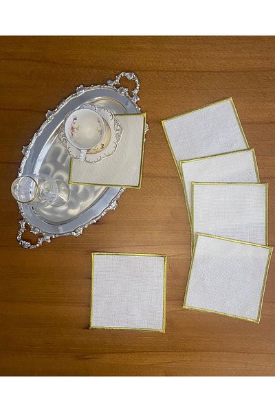 Smiling Home Linen Linen Gold Glitter Embroidery Embroidered 6 Pieces Square Etamine Cocktail Presentation Napkin Suitable for Processing