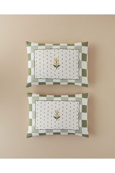 English Home Green Crocus Flora Cotton 2-Piece Pillowcase