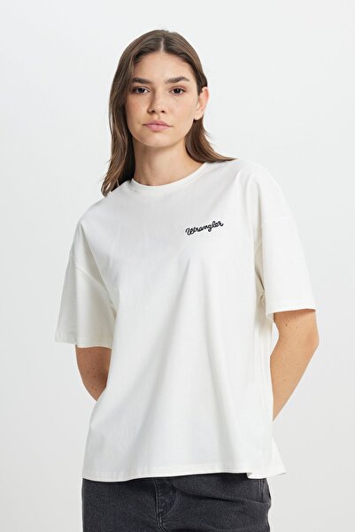 WRANGLER Loose Fit Rahat Kesim Bisiklet Yaka %100 Pamuk Beyaz Tişört
