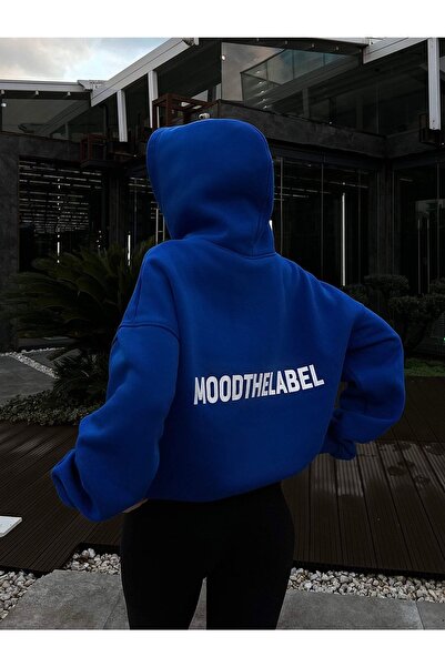 MODARİCH Moodthelabel Oversize Sweatshirt - Sax Blue Printed, Hooded