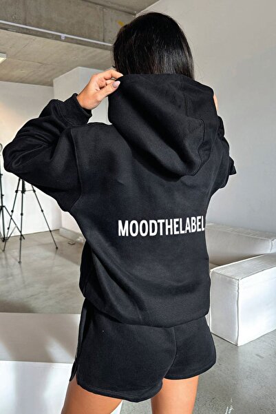 MODARİCH Moodthelabel crna Oversize kroj Sa kapuljačom majica - Štampano