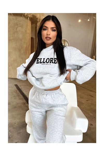 MODARİCH Φούτερ Ellore Jogger - Σετ φούτερ με κουκούλα σε γκρι στάμπα