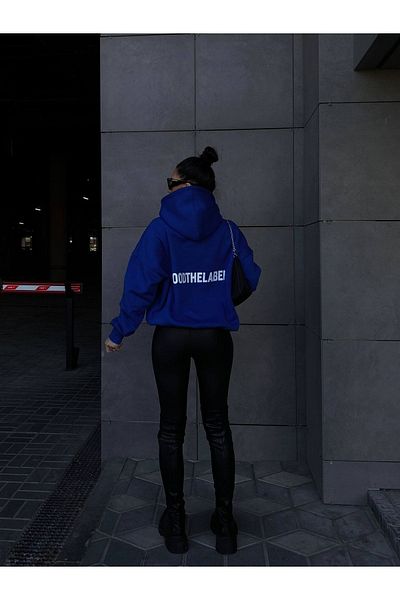 MODARİCH Moodthelabel Oversize Sweatshirt - Sax Blue Printed, Hooded