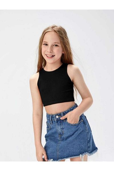 MADALİNA GIRL'S BLACK COTTON CASHCORSE CROP ATHLETE