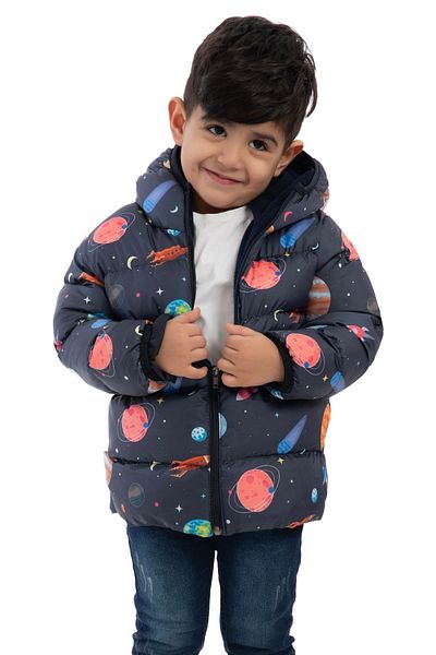 Montstop Boy's Winter Puffer Jacket - Fleece, Hooded, Planet Star Pattern