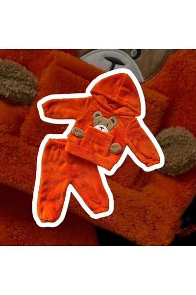 BT Baby Winter Teddy Bear Patterned Welsoft Luxury Baby Set with Plush Pocket Hood