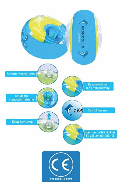 Fashcolle Yuvarlak Yüzme Yardımcısı Şişme Deniz Kolluğu (L) 4-14 Yaş