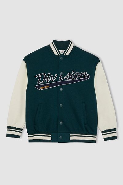 DeFacto Boy's Seasonal Lightweight Bomber Cardigan - College Collar, Printed, Pocketed C9282A824Au